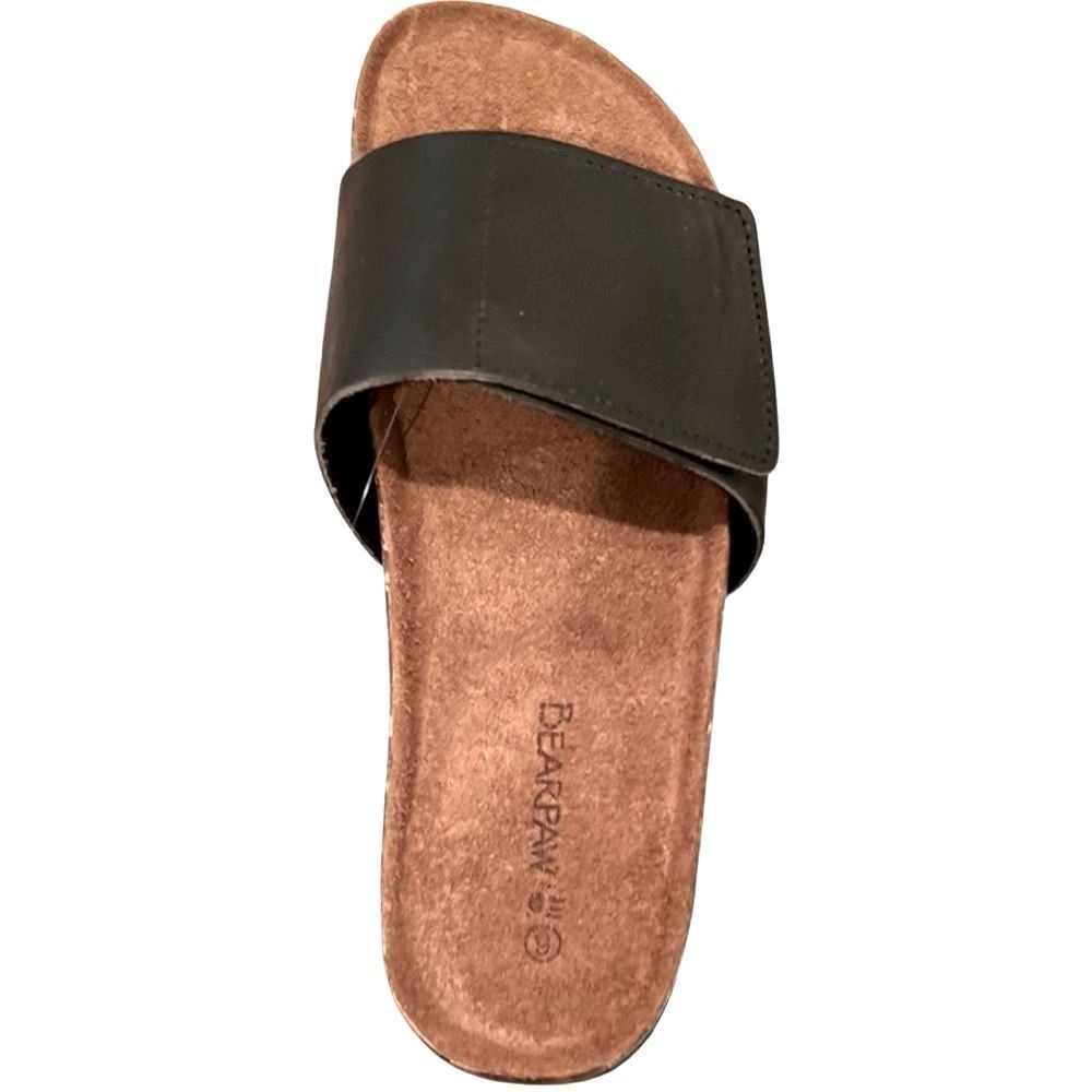 BearPaw Sibyl Leather Slides Sandals
Women Size 9 Black Velcro Adjustable NEW